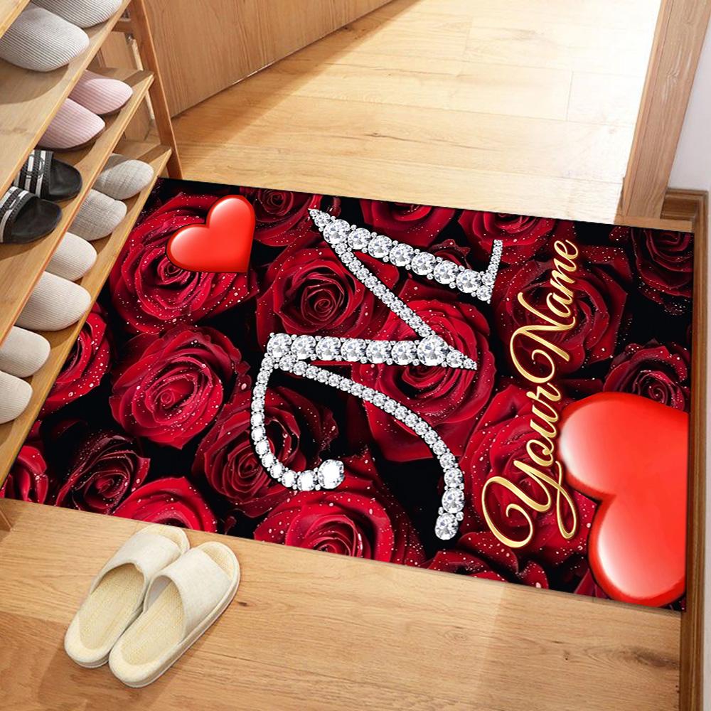 Rose Personalized Text Area Rug Perfect for Decorate Room Outdoor Playrooms Hallway Anti-slip Rug Office Home Decor Birthday/Christmas Gift
