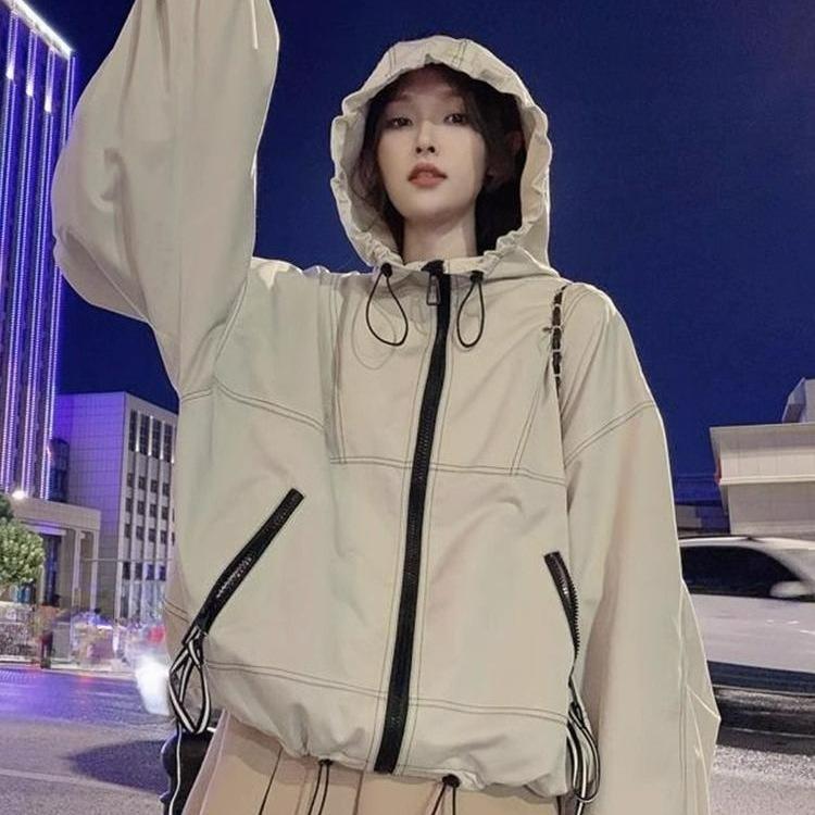 Jacke Kurze Jacke Damen Frühling und Herbst Große Größe Kapuzenwindjacke Allround-Oberteil Ins