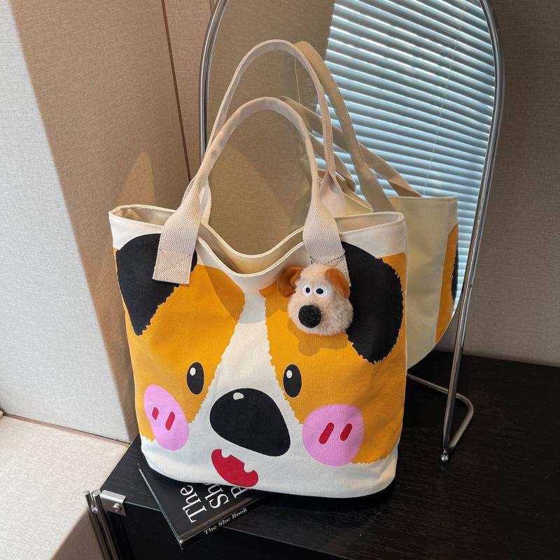 Canvas bag women's large-capacity new spring and summer versatile shoulder bag casual cartoon class tote bag