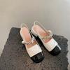 Grape mother studiolee girly style pearl chain shallow mouth empty thick heel bag head Mary Jane sandals women
