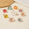 Rhinestone Enamel Finger Ring Camellia Flower French Irregular Ring Sweet Flower Ring Girls