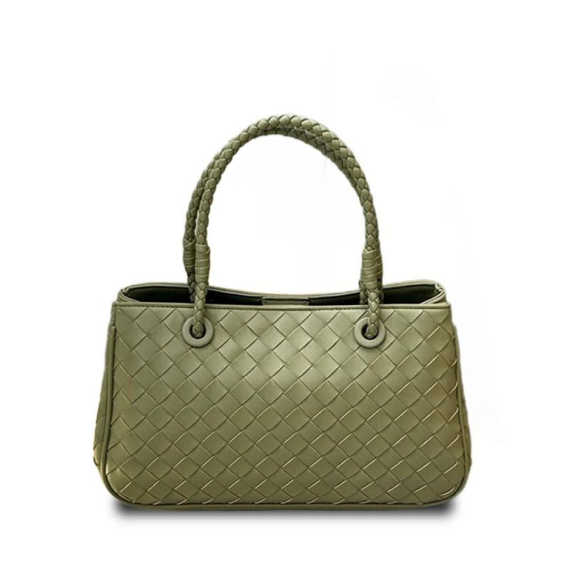 Woven Leather Tote Bag Women Large Capacity Crossbody Shoulder Vintage Style With Magnetic Soft Genuine Cowhide