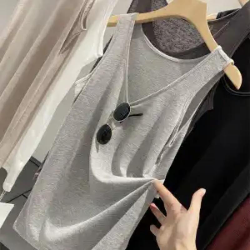 Solid Color Vest Summer New Loose Lazy Style Sleeveless Bottoming Top