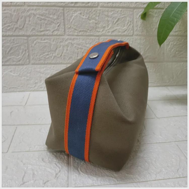 2025 Contrast Color Canvas Lunch Bag & Toiletry Cosmetic Handbag - Women's One-Shoulder Large Capacity
