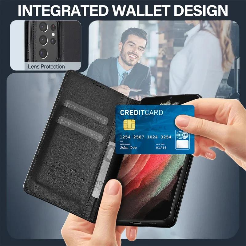 Funda Z Flip6 Fold 6 Coque for Samsung Galaxy Z Fold6 Fold5 Fold4 Flip5 Flip4 3 Magnetic Leather Long Strap Bag Phone Case Shell