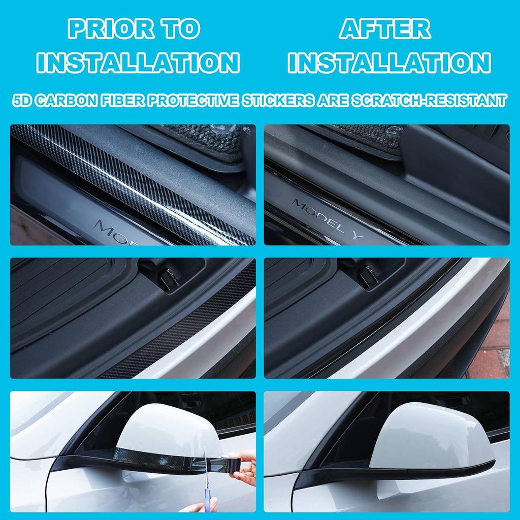 Tallew 3 Rolls 67 Ft Car Edge Door Guards Sill Protector 5D Carbon Fiber Vinyl Wrap Automotive Vehicle Anti Collision Film Fits (Black, 2 in x 17, 4