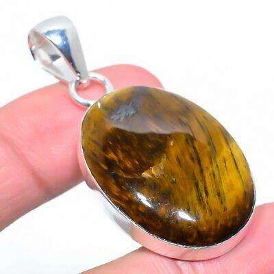 

Natural Tiger Eye Gemstone Handmade 925 Sterling Silver Pendant 2.05 c5B40