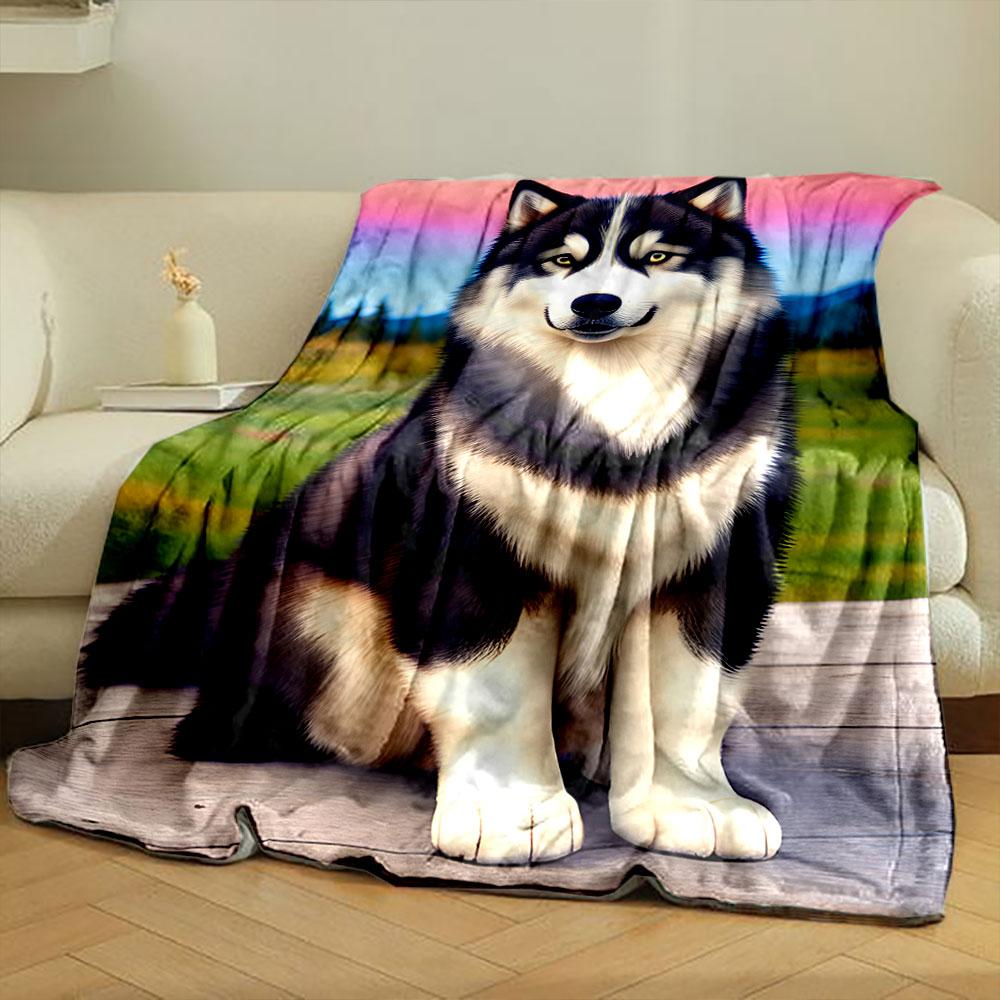 Adorable Husky Print Blanket Bedroom Blanket for Livingroom Couch Lunch Break Soft Throw for Friend's Festival Gift