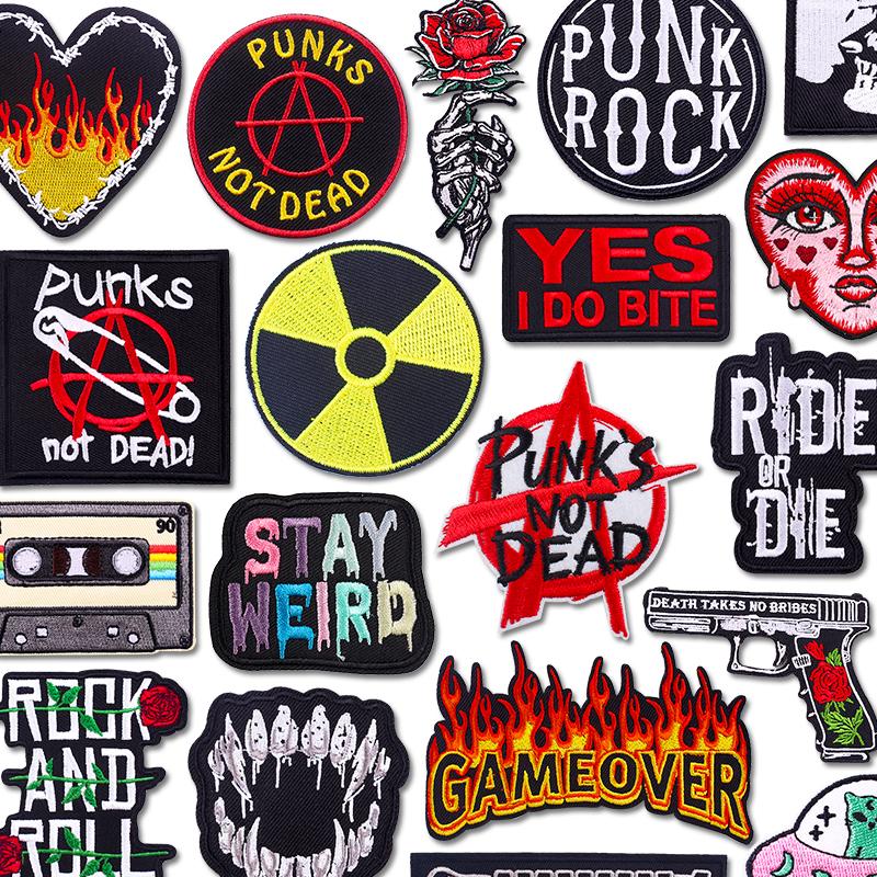 Punk-Aufnäher Stay Weird Bestickte Aufnäher Für Kleidung DIY Horror Skelett Aufbügel-Aufnäher Für Kleidung Jacken Aufkleber zum Aufnähen
