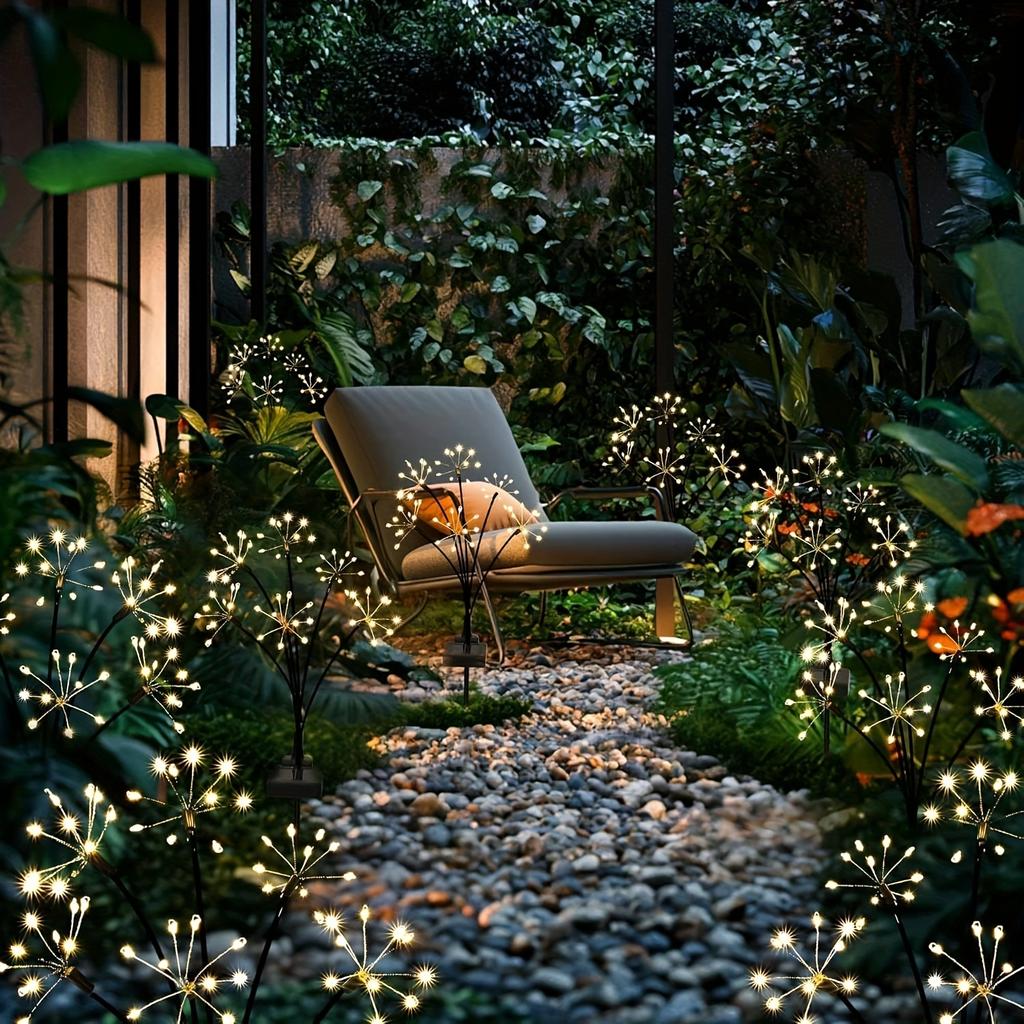 Solar Powered Fireworks Light Warm White 100LED Outdoor Garden Decoration Suitable for Garden Balcony Terrace Decoration Courtyard Path