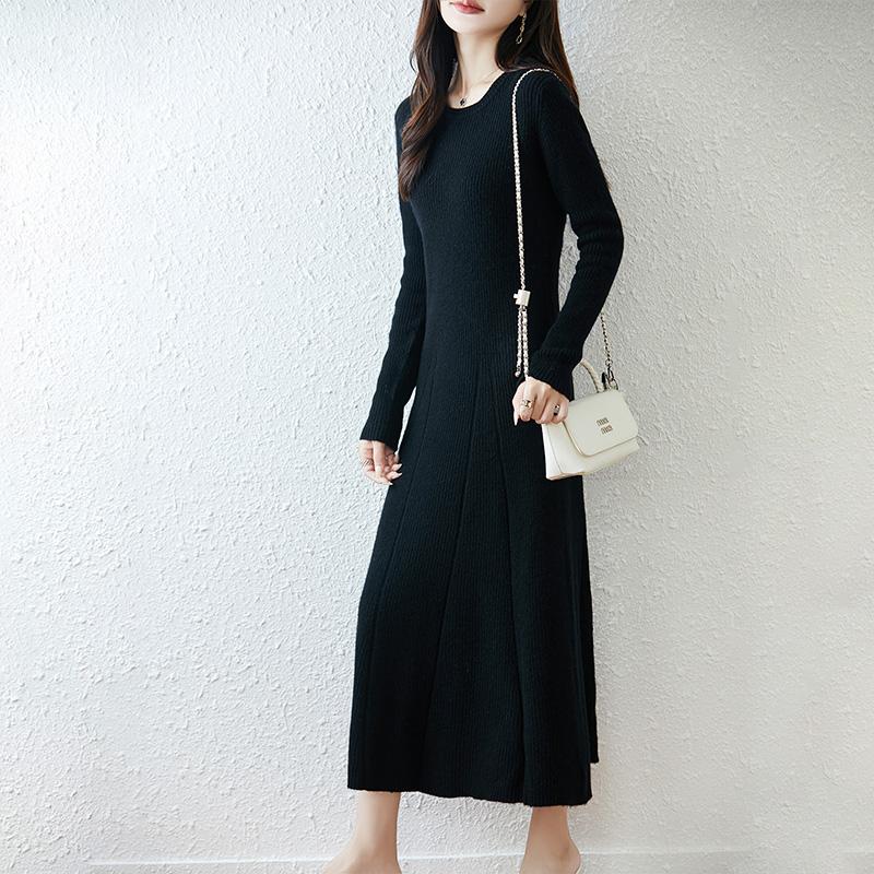 Women Sweater Dress 100% Wool MODERN NEW SAGA O-neck Knit Long Pullover Winter Jumpers Wool Long Dress Female
