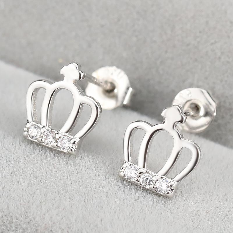 Cross Crown Zircon Women's Stud Earrings for Students Princess Imitation Allergic Earrings