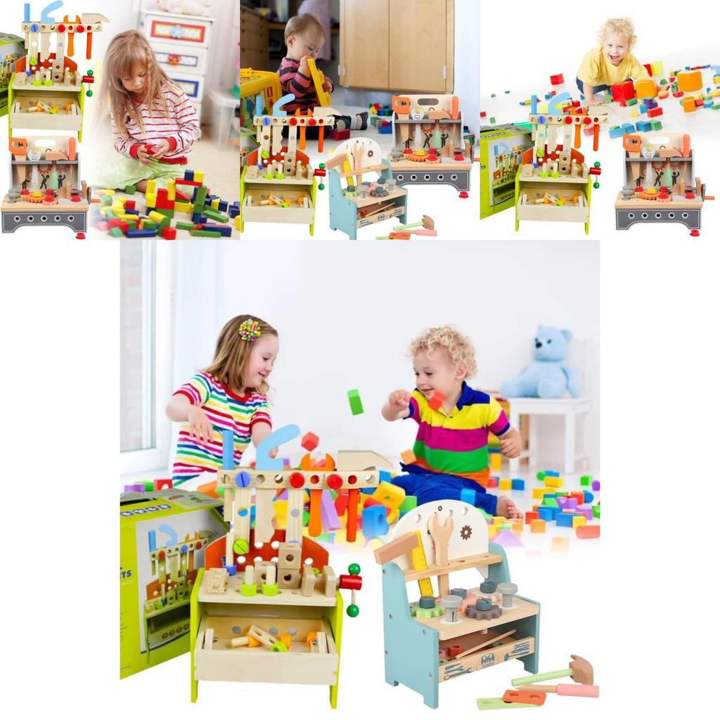 Colorful Wooden Tool Workbench Interactive Educational Toy For Children Age 4-6