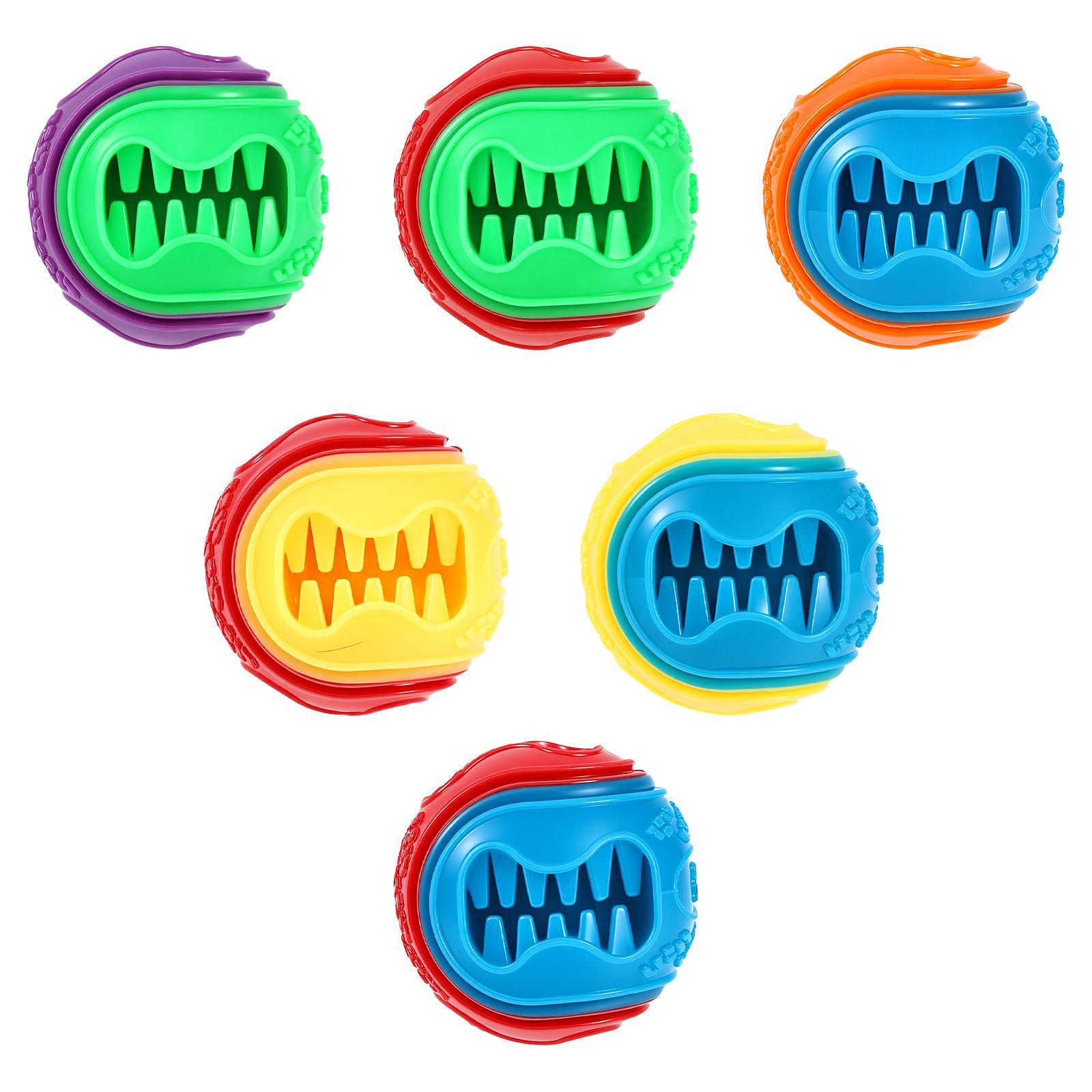 6 Pcs Dog Chew Ball Toy Squeaky Tooth Cleaning Snack Pet Interactive Play Natural Rubber Food Dispenser Ball