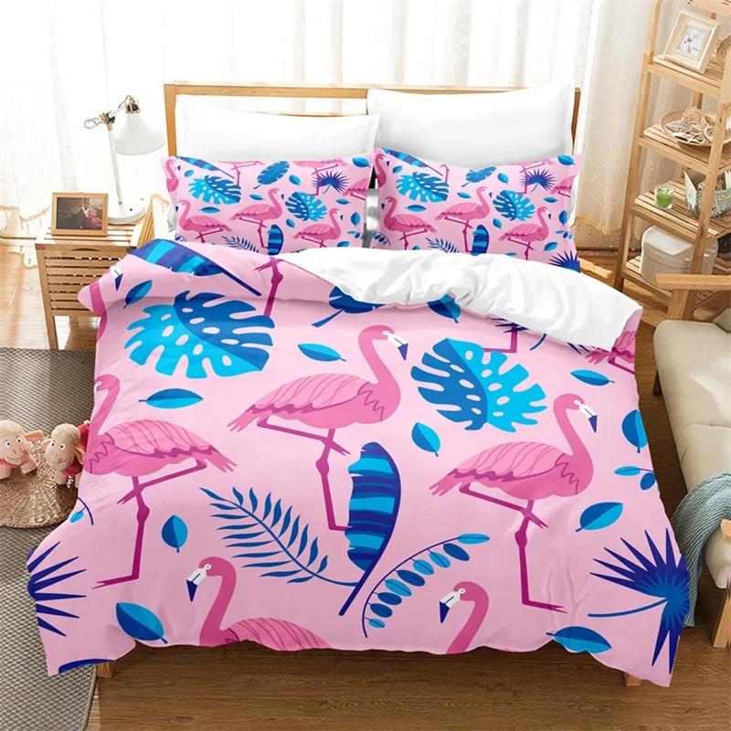 Comforter Flamingo Tropical Floral Palm Leaves Bedding Set Queen Twin Microfiber Summer Hawaiian Wild Animal Comforter