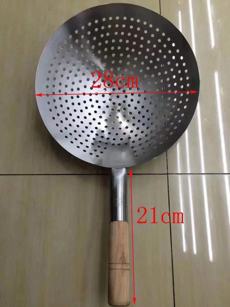 Thick Stainless Steel Mesh Strainer Colander Wok Wooden Handle Cookware Oil Flour Sifter Colander Kitchen Cooking Steamer Wok