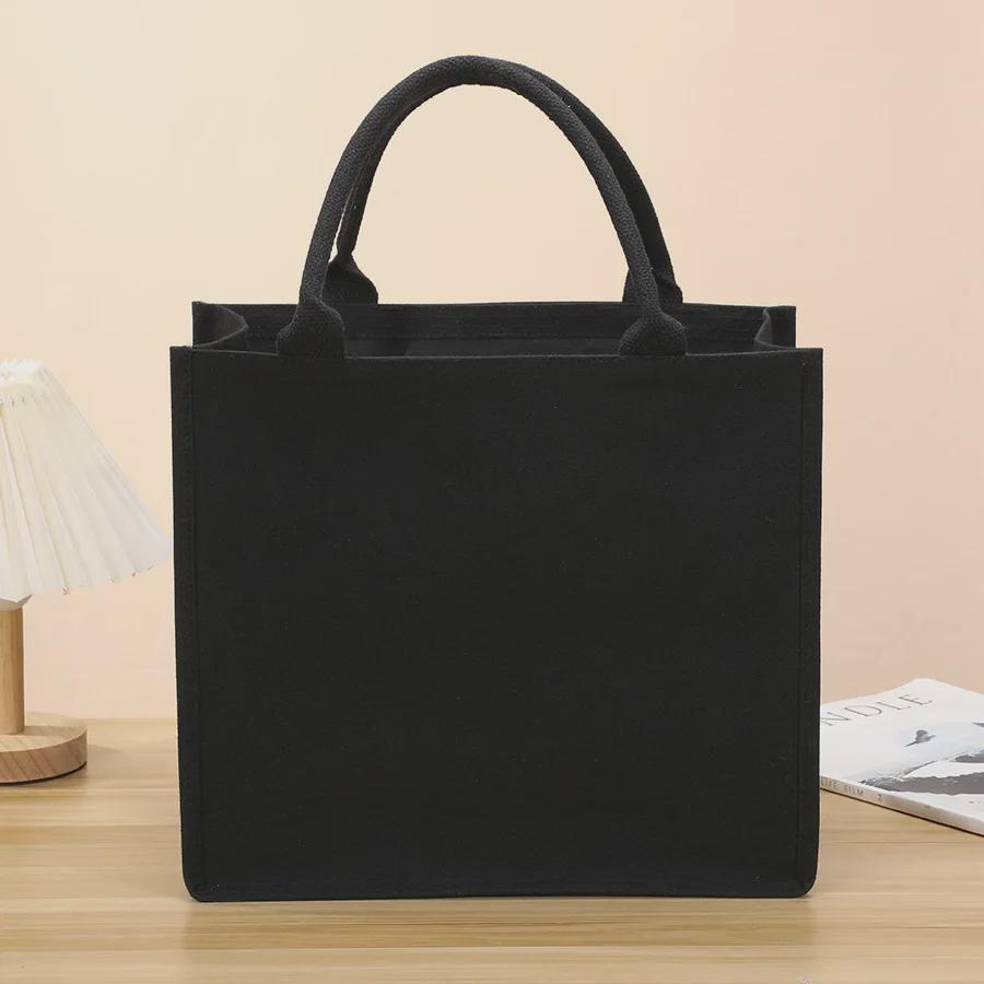 Black Canvas Tote Handbag Durable Large-Capacity 3D Design for Men and Women