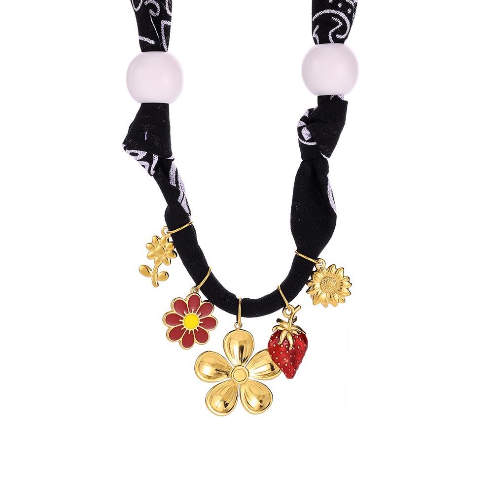 Vintage Cloth Wrap Scarf Necklace Stainless Steel Charm Pendant  Beach Jewelry