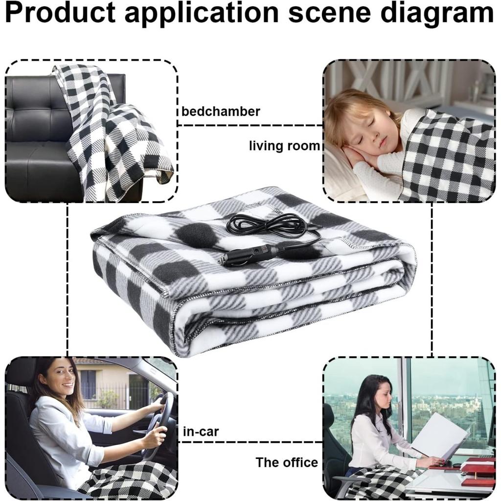 12V Green Car Electric Blanket Car Camping Warm Artificial Electric Heated Blanket (150x100cm)