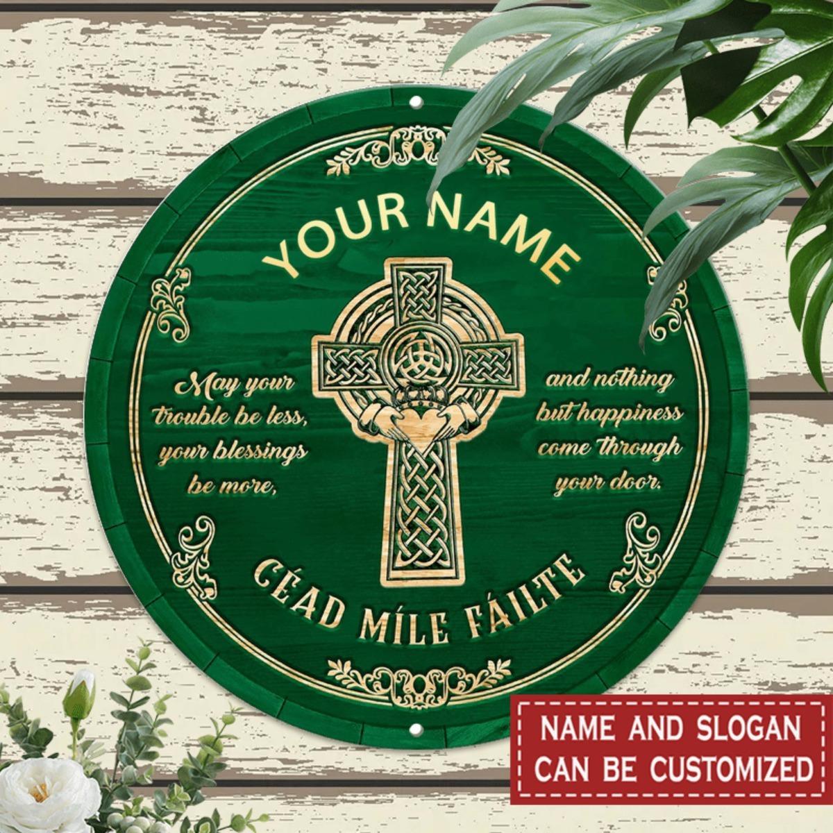 

8x8 Inch Celtic Cross Irish Blessing Aluminum Sign Metal Plaque One Piece Customizable Cead Mile Failte Rustic Round Wall Decor белый