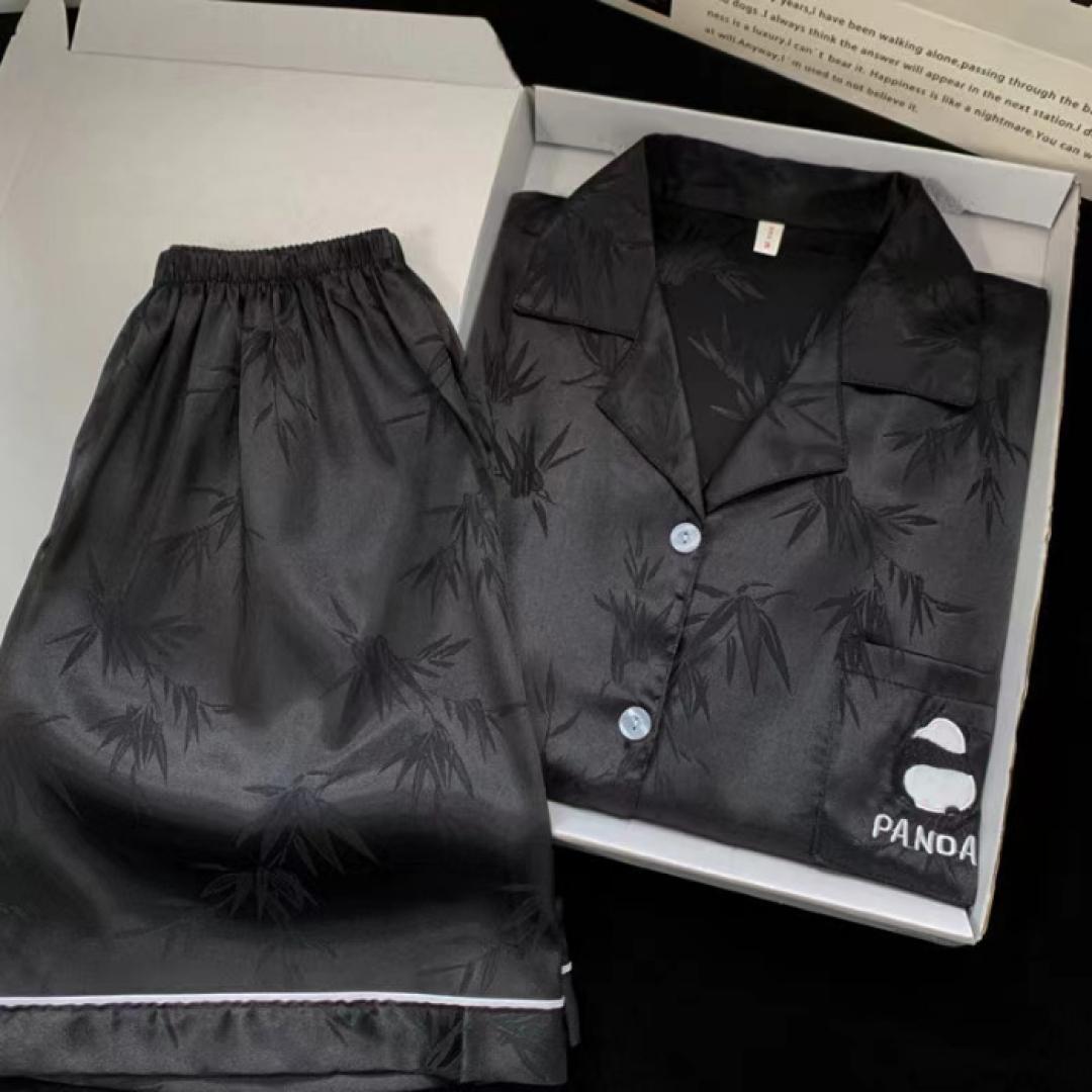 

Женские пижамные комплекты из искусственного шелка, летняя одежда для сна с вышивкой в виде панды, симпатичные женские ночные рубашки, костюм, топ, шорты, ночная рубашка, домашняя одежда M