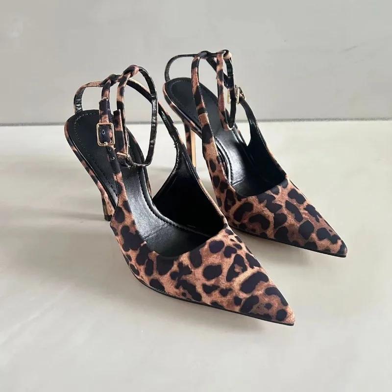 Fashion Leopard Print Pointed Toe Office Lady Shoes 2024 Autumn Designer Shallow Stilettos Large Size Ankle Strap Women High Heels Pumps