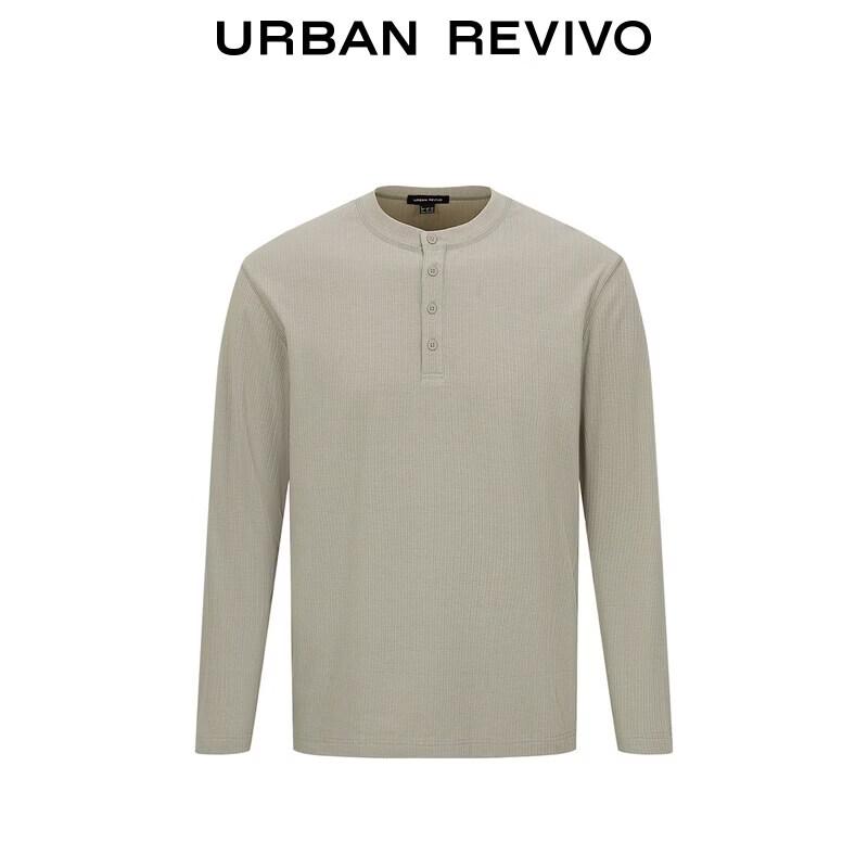 Men's Autumn Textured Button Half-Placket T-Shirt