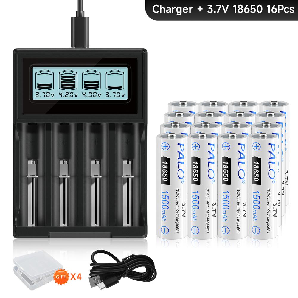 PALO 3.7V 18650 1500mAh battery Remote Control Toy Battery with LCD Smart For 18650 26650 18500 14500 16340 14500 3.7 V Lithium Battery  Charger
