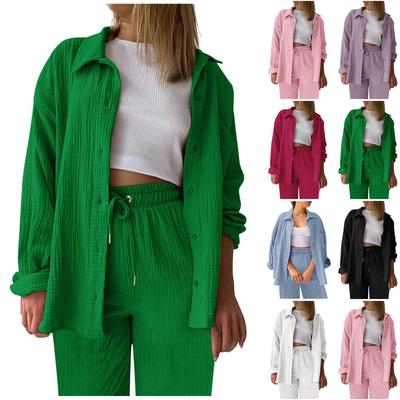 Traje de dos piezas para mujer, camisa y pantalón de muselina de verano, ropa de playa de dos piezas, traje de dos piezas para mujer