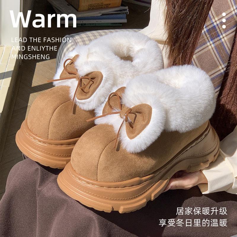 Fleece cotton slippers, cute versatile bags and cotton shoes in autumn and winter, home indoor soft-soled warm snow boots