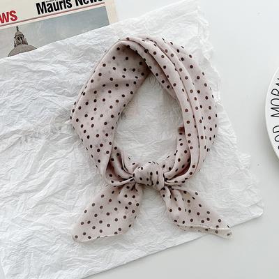 Silk Scarf Women's Spring, Autumn and Summer Polka Dot Cotton and Linen Small Square Scarf Korean Version Versatile Headscarf Professional Decoration