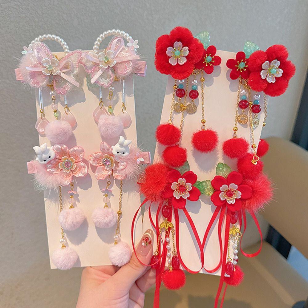 Cute Chinese Style Red Barrettes Hanfu Headwear Ancient Style Hair Clip  Girls