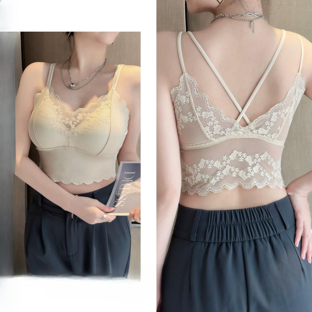 Plus-size Sexy V-neck Lace Trim Bustier Sling Bra-free Backless Underwear Versatile Anti-slip