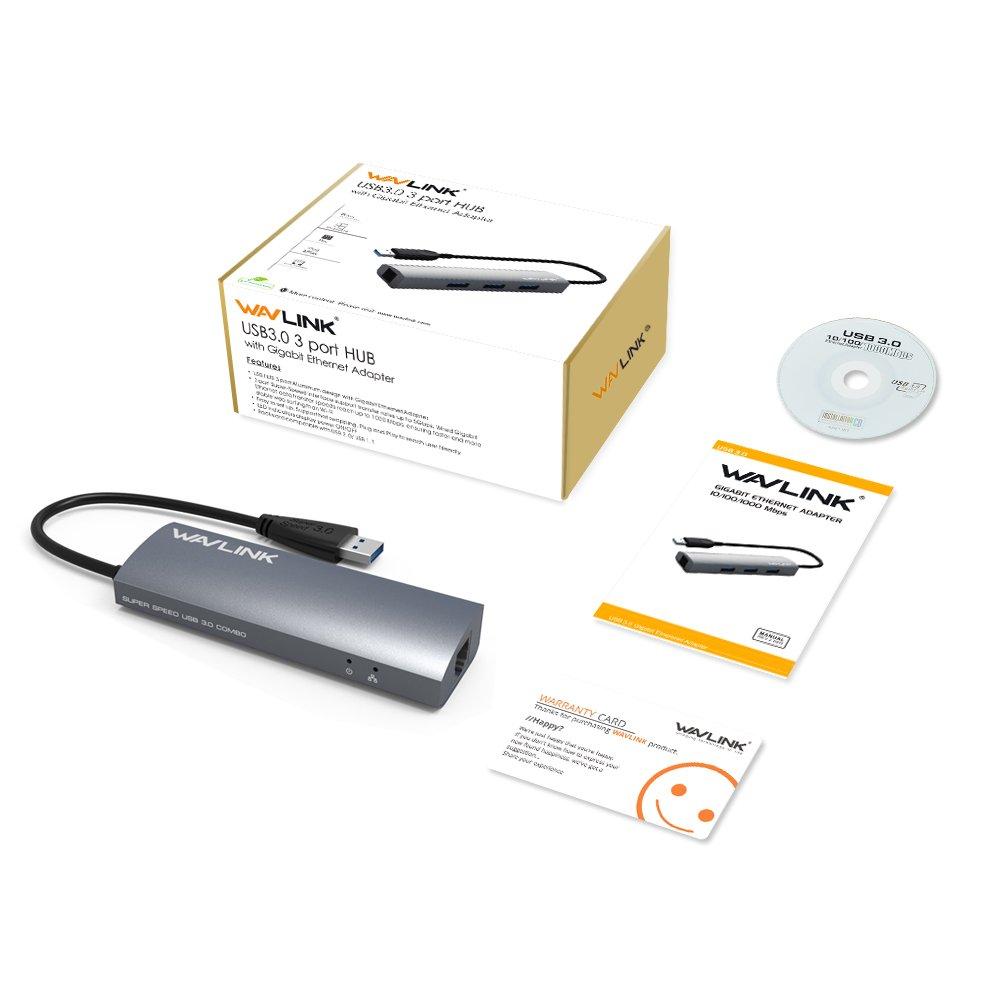 WAVLINK USB Ethernet Prędkość Transferu Danych Aluminiowy Kompaktowy Kompatybilny z Galaxy Tab Matebook Hub/USB3.04 Porty/Port Gigabitowy/Wysoki MacBook/MacBook