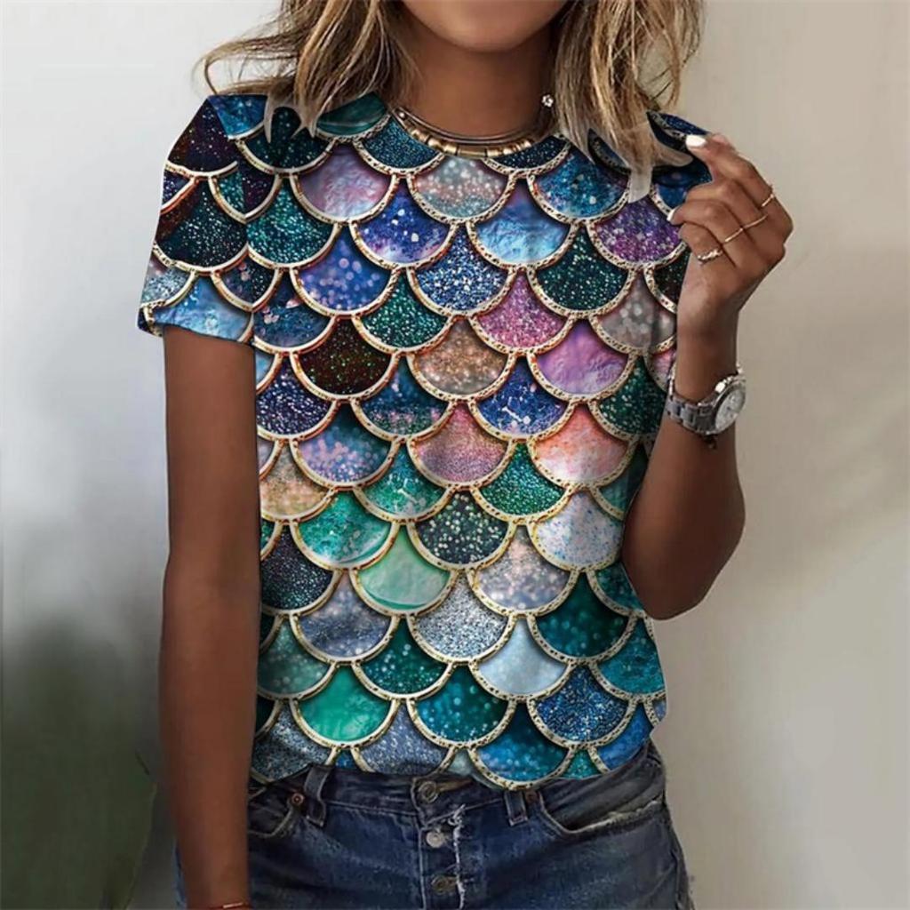 Women's 3D Gradient Floral Print O‑Neck Casual Short Sleeve Summer T‑Shirt