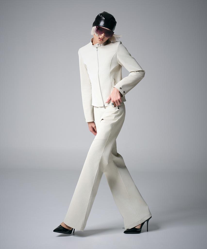 Linhalin Croc Embossed Low-Rise Bootcut Pants — Ivory