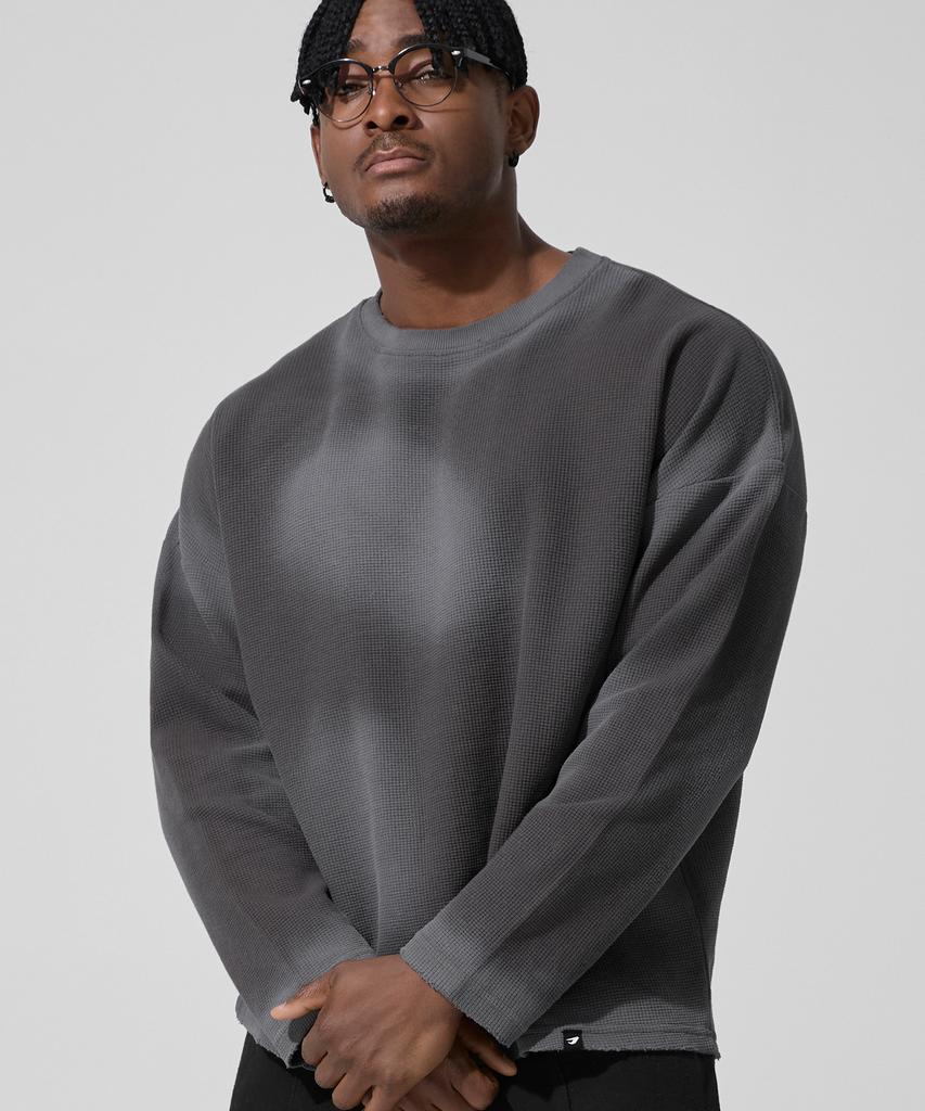 DRIX Vintage Waffle Oversized Long Sleeve_Charcoal
