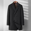 Men's Double-Breasted Wool Coat with Fleece Lining - Mid-Length Lapel Business Jacket