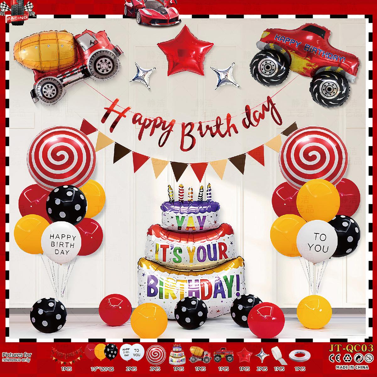 

3Rd Birthday Decoration Boys Car Theme Party Wall Ornaments Balloons Kids Kids Birthday Decorations jt-qc03carset[dispensingandribbon]