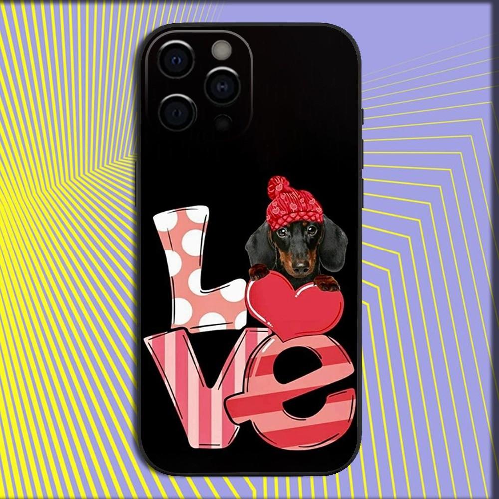 Dachshund Dog Love Phone Case For iPhone 16,15,14,13,12,11,Pro,X,XS,Max,XR,Plus,Mini Soft Black Cover