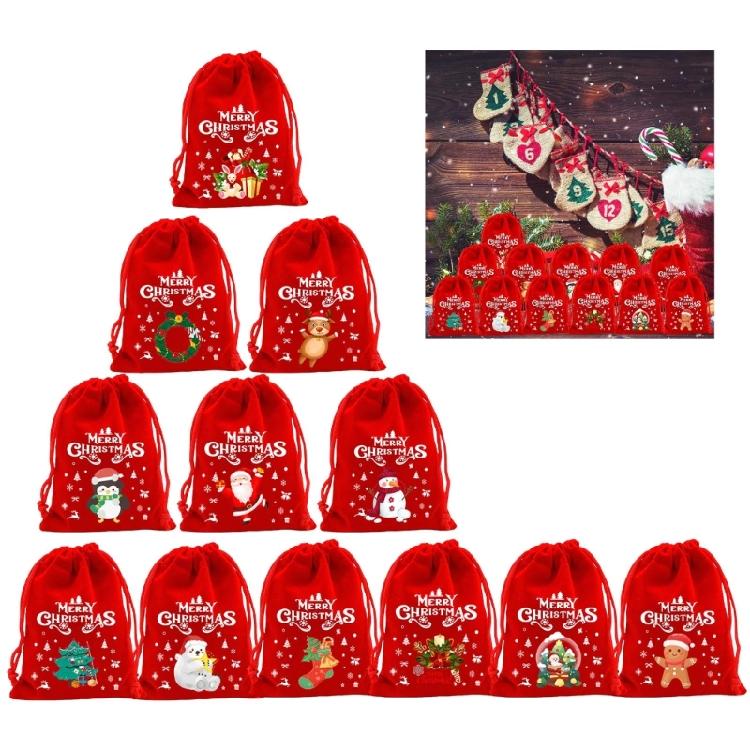 Set mit 12 Festival-Plüsch-Geschenktüten für Weihnachten und Event-Verpackungen, perfekt für kleine Geschenke und Gastgeschenke