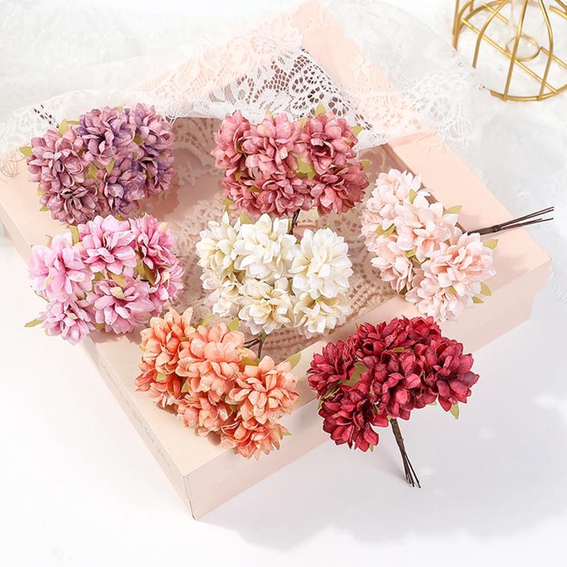 6Pcs 11Cm Artificial Flowers Silk Mini Carnation Wedding Handicraft Wreath Accessories Christmas Diy Home Decortion Scrapbooking
