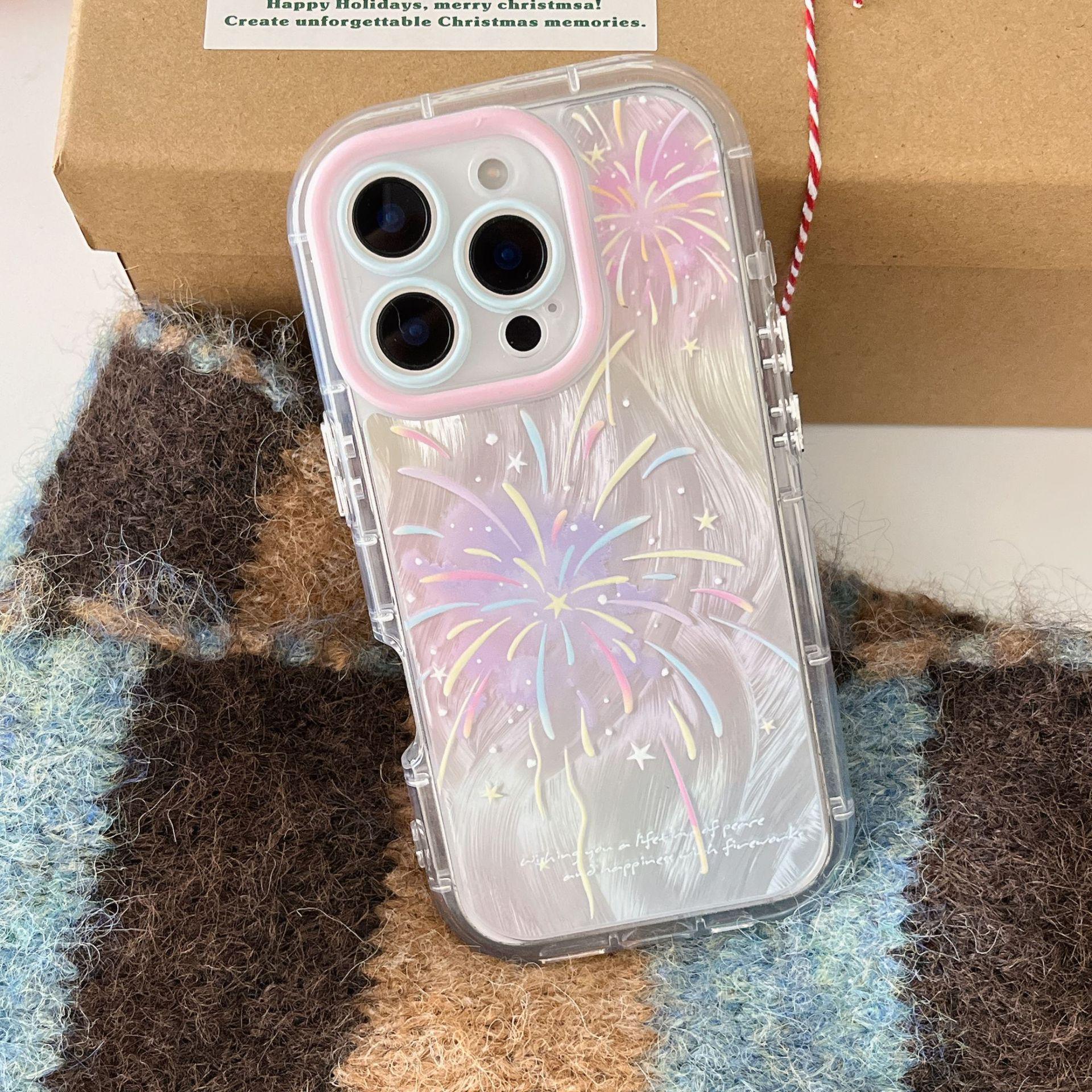 Color Fireworks Protective Phone Case for Apple 11/12/15Pro/16ProMax/17 - Anti-Drop Feather Yarn Design iPhone 13