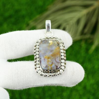 Birthday Gift For Her Natural Rainbow Jasper Gemstone Pendant 925 Silver