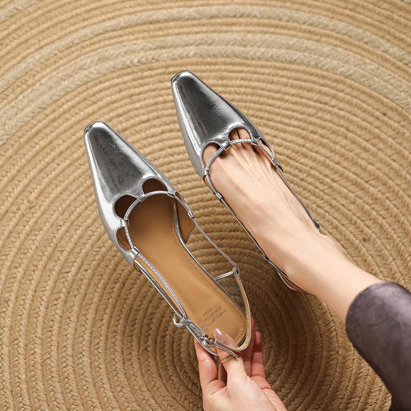 French women's casual small leather shoes versatile bag head sandals summer new square head thick heel commuter middle heel shallow mouth