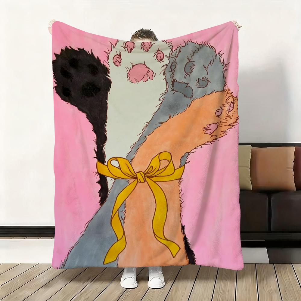 

Artistic Cat Sophisticated Throw Thick Flannel Blanket Lightweight Warm Cozy Skin-Friendly Throw for Sofa Bed Office Winter Use 75x90cm