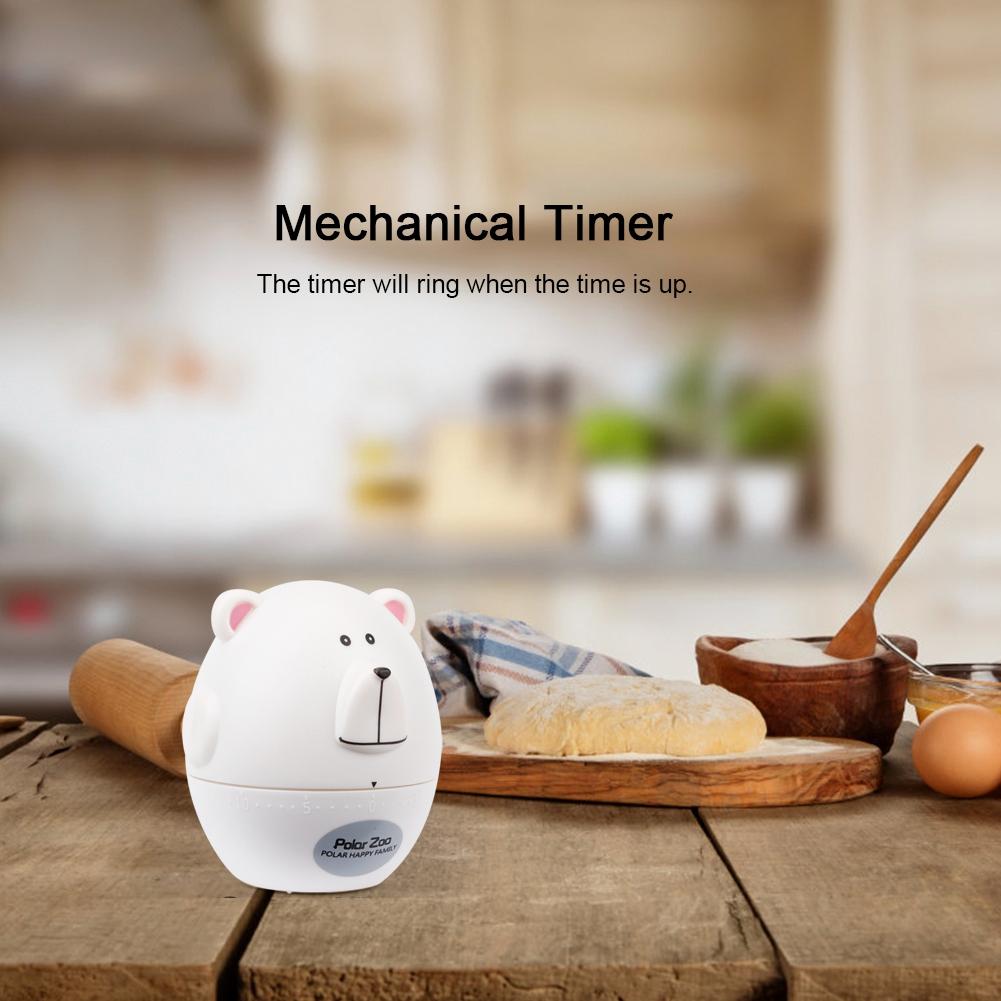 Portable Cute Cartoon Animal Bear Shape Kitchen Cooking Mechanical Timer AlarmWhite