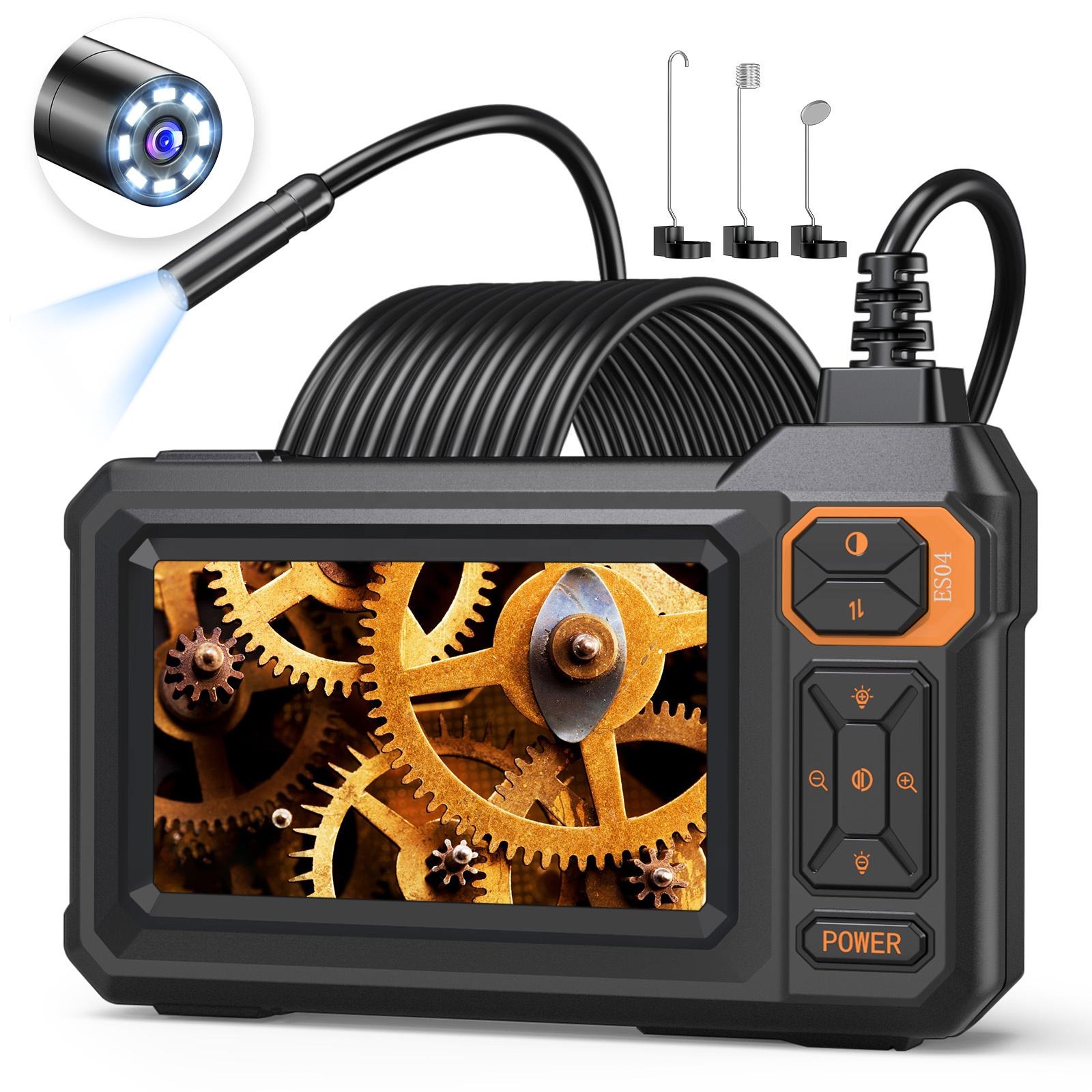 4.3 Inch IPS Endoscope Camera 1920P HD Inspection Borescope 16.4FT Cable 8mm IP67 Waterproof Probe with 8 LEDs for Pipe Auto