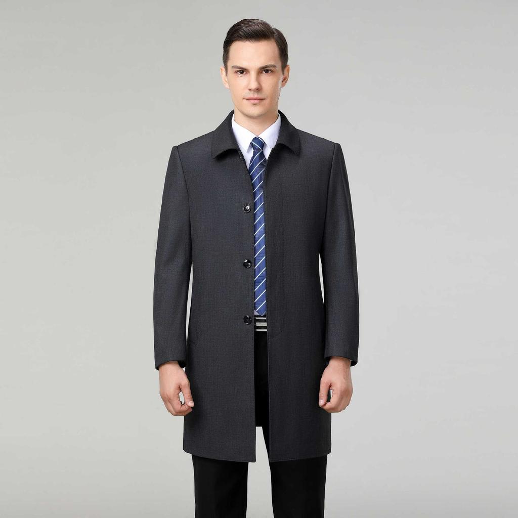 Casual Trench Coat Business Jacket Medium and Long Autumn Clothing Lapel Dad Coat Middle-aged and Elderly Coat Men's Spring and Autumn
