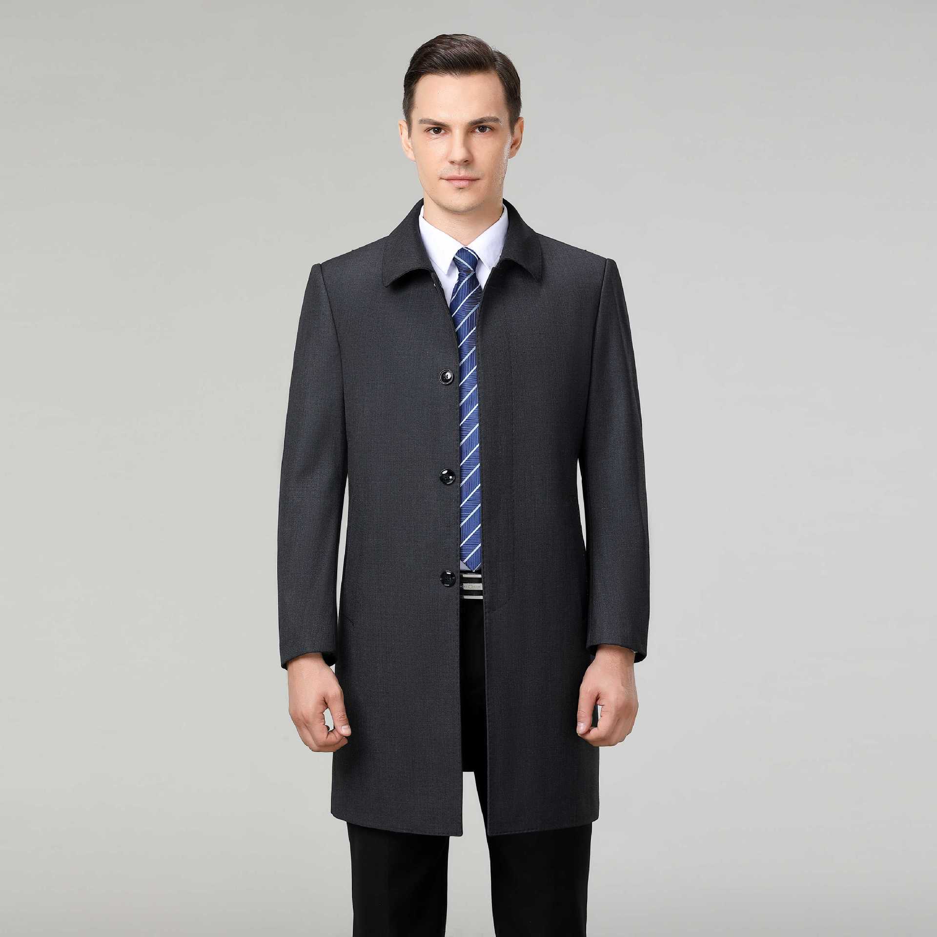 

Повседневный тренч, деловая куртка, средней длины, осенняя одежда, с лацканами, пальто для папы, пальто для мужчин среднего и пожилого возраста, мужское весенне-осеннее 170 темно-серого